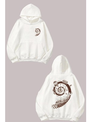 The Wert Unisex Sonsuzluk Treni Tasarım Ön Arka Baskılı Normal Kalıp Beyaz Sweatshirt