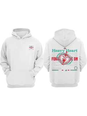 The Wert Unisex Heavy Heart Tasarım Ön Arka Baskılı Normal Kalıp Beyaz Sweatshirt
