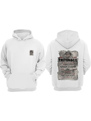 The Wert Unisex Trıtoon Co Tasarım Ön Arka Baskılı Normal Kalıp Beyaz Sweatshirt