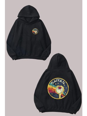 The Wert Unisex Saiyan Nasa Tasarım Ön Arka Baskılı Normal Kalıp Siyah Sweatshirt
