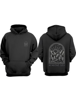 The Wert Kendini Sev Tasarım Ön Arka Baskılı Normal Kalıp Siyah Sweatshirt