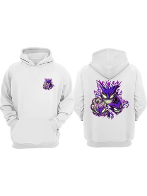 The Wert Demon Smile Face Tasarım Ön Arka Baskılı Normal Kalıp Beyaz Sweatshirt