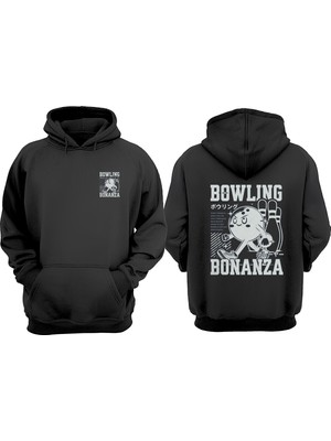 The Wert Unisex Bowling Bonanza Tasarım Ön Arka Baskılı Normal Kalıp Siyah Sweatshirt