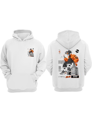 The Wert Unisex Utopla World Graphic Tasarım Ön Arka Baskılı Normal Kalıp Beyaz Sweatshirt
