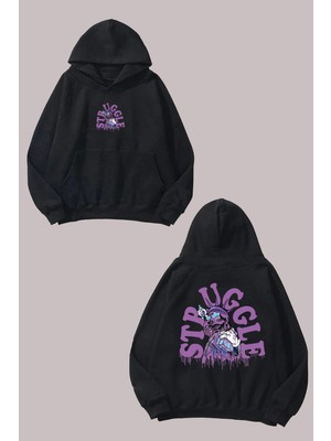 The Wert Unisex Struggle Eyfel Tasarım Ön Arka Baskılı Normal Kalıp Siyah Sweatshirt