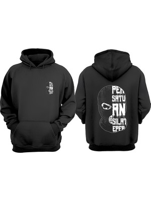 The Wert Yazılı Mask Tasarım Ön Arka Baskılı Normal Kalıp Siyah Sweatshirt