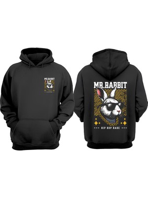 The Wert Unisex Rabbit Hip Hop Style Tasarım Ön Arka Baskılı Normal Kalıp Siyah Sweatshirt