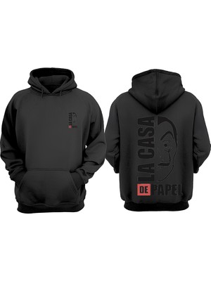 The Wert Unisex La Casa De Papel Mask Tasarım Ön Arka Baskılı Normal Kalıp Siyah Sweatshirt