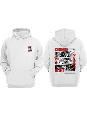 The Wert Unisex Anime Strength Nakıra Tasarım Ön Arka Baskılı Normal Kalıp Beyaz Sweatshirt