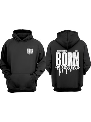 The Wert Doğuştan Yaratıcı Tasarım Ön Arka Baskılı Normal Kalıp Siyah Sweatshirt