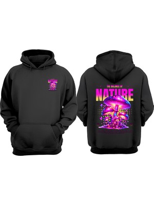 The Wert Unisex The Balance Nature Tasarım Ön Arka Baskılı Normal Kalıp Siyah Sweatshirt