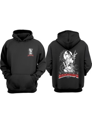 The Wert Warrior Of The Shadows Tasarım Ön Arka Baskılı Normal Kalıp Siyah Sweatshirt