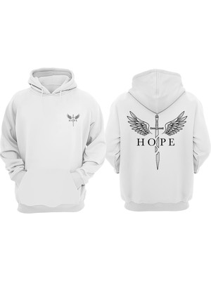 The Wert Unisex Hope Kanat Tasarım Ön Arka Baskılı Normal Kalıp Beyaz Sweatshirt