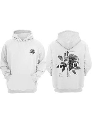 The Wert Unisex Rose Gül Tasarım Ön Arka Baskılı Normal Kalıp Beyaz Sweatshirt