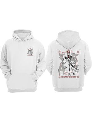 The Wert Unisex Fear Man Tasarım Ön Arka Baskılı Normal Kalıp Beyaz Sweatshirt