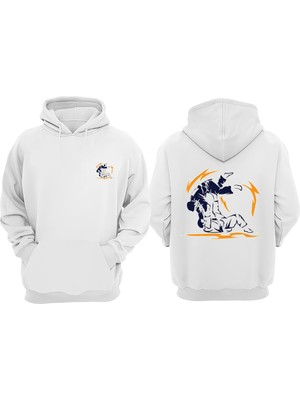 The Wert Kareteciler Tasarım Ön Arka Baskılı Normal Kalıp Beyaz Sweatshirt