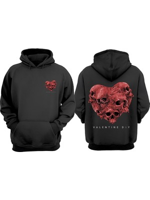 The Wert Unisex Kurukafalar Love Tasarım Ön Arka Baskılı Normal Kalıp Siyah Sweatshirt