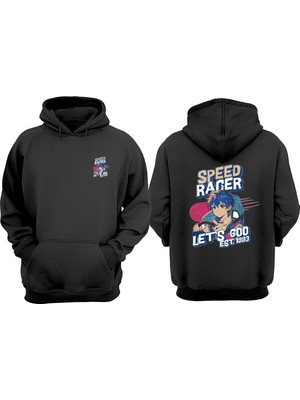The Wert Unisex Speed Racer Tasarım Ön Arka Baskılı Normal Kalıp Siyah Sweatshirt
