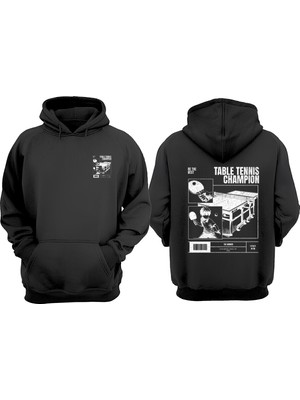 The Wert Unisex Table Tennis Champion Tasarım Ön Arka Baskılı Normal Kalıp Siyah Sweatshirt