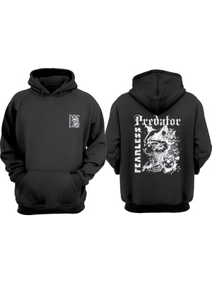 The Wert Predator Tasarım Ön Arka Baskılı Normal Kalıp Siyah Sweatshirt