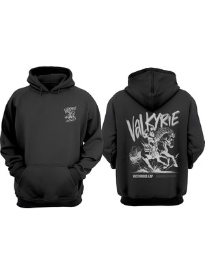 The Wert Valkyrie Horse Tasarım Ön Arka Baskılı Normal Kalıp Siyah Sweatshirt