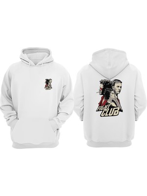 The Wert Unisex Fight Club Dövüş Kulübü Tasarım Ön Arka Baskılı Normal Kalıp Beyaz Sweatshirt