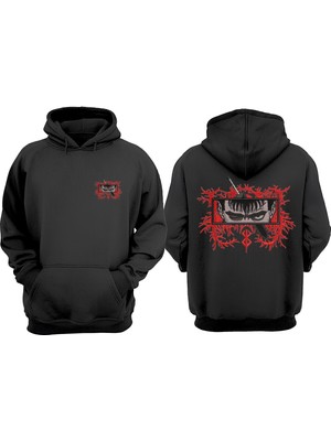 The Wert Unisex Guts Embroidery Anime Tasarım Ön Arka Baskılı Normal Kalıp Siyah Sweatshirt