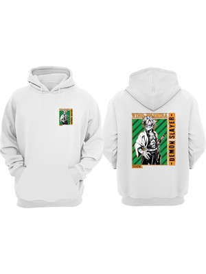 The Wert Unisex Demon Slayer Wind Hasıra Tasarım Ön Arka Baskılı Normal Kalıp Beyaz Sweatshirt