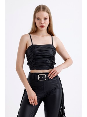 Sense Suni Deri Straplez Büstiyer | BUST35267 Siyah