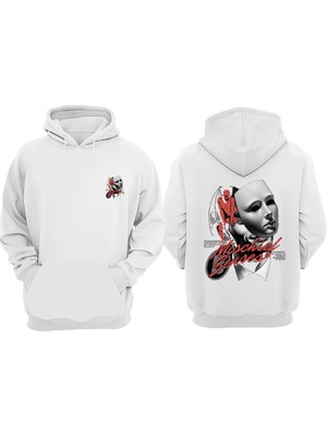 The Wert Abstract Graphic Tasarım Ön Arka Baskılı Normal Kalıp Beyaz Sweatshirt