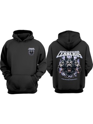 The Wert Cerberus Tasarım Ön Arka Baskılı Normal Kalıp Siyah Sweatshirt