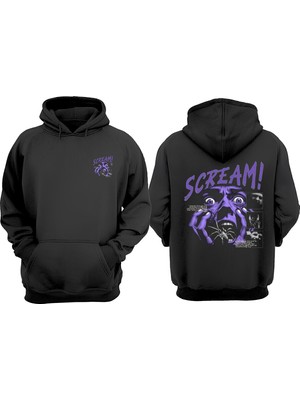 The Wert Scream Tasarım Ön Arka Baskılı Normal Kalıp Siyah Sweatshirt