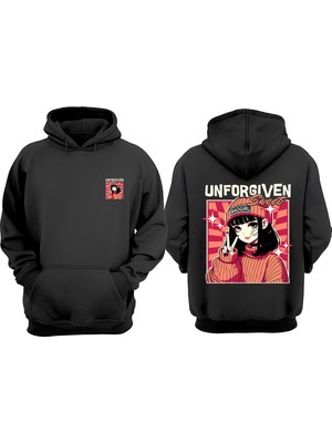 The Wert Unforgıven Tasarım Ön Arka Baskılı Normal Kalıp Siyah Sweatshirt