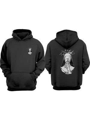 The Wert Art Sketches Tasarım Ön Arka Baskılı Normal Kalıp Siyah Sweatshirt