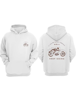 The Wert Hell Keep Goıng Tasarım Ön Arka Baskılı Normal Kalıp Beyaz Sweatshirt