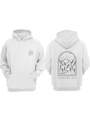 The Wert Kendini Sev Tasarım Ön Arka Baskılı Normal Kalıp Beyaz Sweatshirt