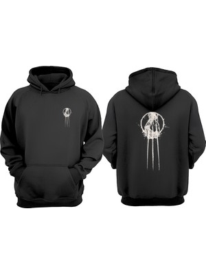 The Wert Wolverine Bıcak Tasarım Ön Arka Baskılı Normal Kalıp Siyah Sweatshirt