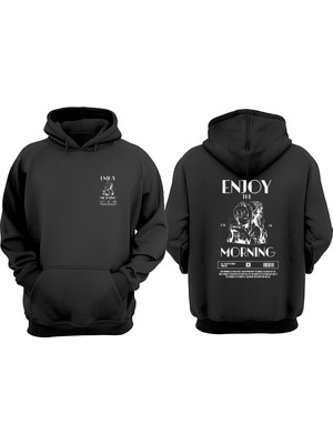 The Wert Enjoy The Morning Tasarım Ön Arka Baskılı Normal Kalıp Siyah Sweatshirt