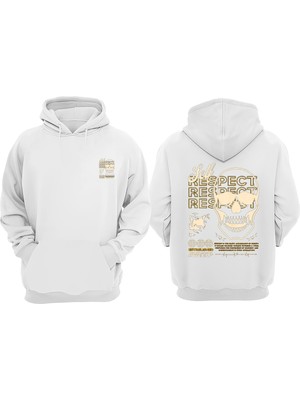 The Wert Self Respect Skull Tasarım Ön Arka Baskılı Normal Kalıp Beyaz Sweatshirt