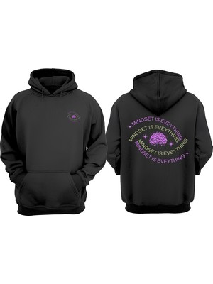 The Wert Mindset Typography Tasarım Ön Arka Baskılı Normal Kalıp Siyah Sweatshirt