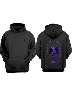 The Wert Bad Rules Kanatlı Mor Kadın Tasarım Ön Arka Baskılı Normal Kalıp Siyah Sweatshirt