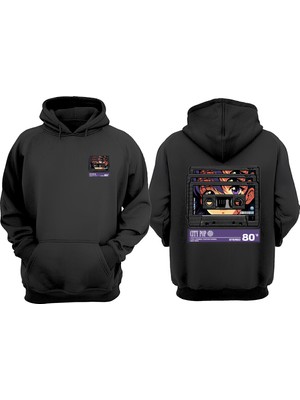 The Wert Cassette Tasarım Ön Arka Baskılı Normal Kalıp Siyah Sweatshirt