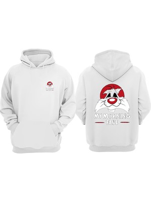 The Wert My Morning Face Tasarım Ön Arka Baskılı Normal Kalıp Beyaz Sweatshirt