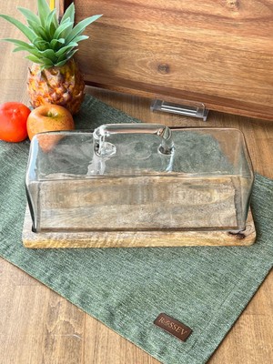 Rossev Madera Dikdörtgen Kek Saklama Fanusu