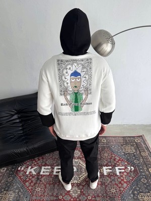 Janes Üç Iplik Kapşonlu Parçalı Baskılı Sweatshirt - Beyaz