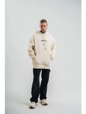 Janes Kapşonlu Double Oversize Dijital Patchli Sweatshirt - Krem