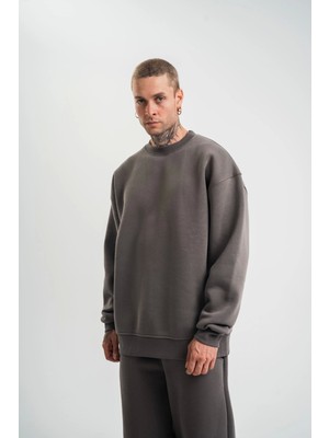 Janes Uzun Kol Bisiklet Yaka Basic Sweatshirt - Füme