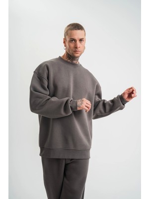 Janes Uzun Kol Bisiklet Yaka Basic Sweatshirt - Füme