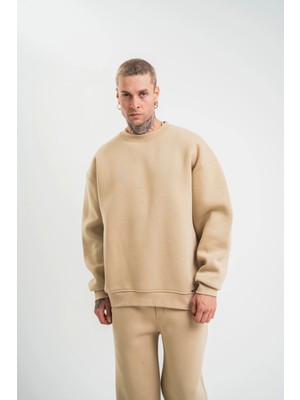 Janes Uzun Kol Bisiklet Yaka Basic Sweatshirt - Bej
