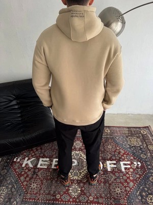 Janes Üç Iplik Kapşonlu Baskılı Sweatshirt - Bej